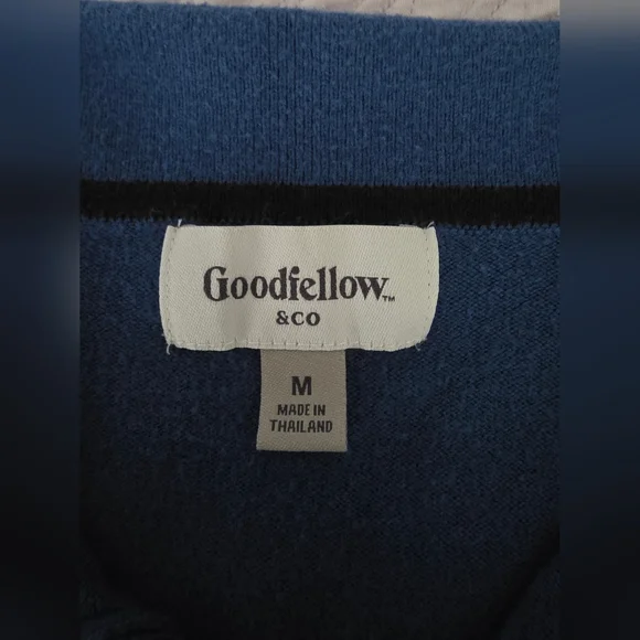 Goodfellow & Co Polo Sweater Men’s M Blue Pullover Knit, Ribbed Cuffs, Regular - Picture 4 of 6